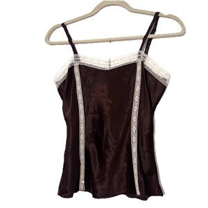Vintage Byerwear Top Size S Brown Satin Lace Trim Romatic Renaissance